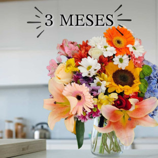 vaso de flores gigante com diversas flores