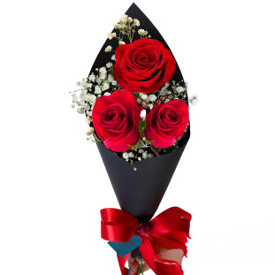 buquê cone de 6 rosas vermelhas