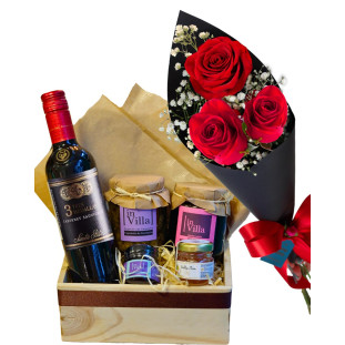 Cesta de Flores com Vinho