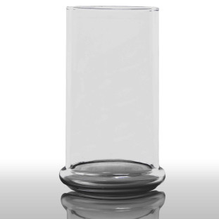 Vaso de vidro cilíndrico alto Hawai com base sólida para arranjos florais.