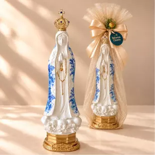 Nossa Senhora De Fátima 30cm Coroa Folheada Azul