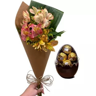 cone astromélia + ovo de páscoa fererro rocher