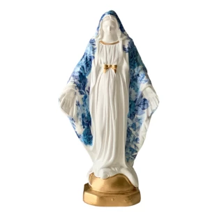 Imagem de Nossa Senhora das Graças com manto floral azul e detalhes dourados - 23cm