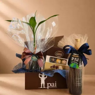Kit Dia dos Pais com vinho Pata Negra, Ferrero Collection e bambu da sorte em box temática personalizada