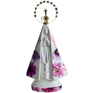 Imagem Nossa Senhora Aparecida 20cm com coroa resplendor e manto lilás floral