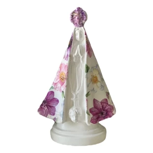 Imagem de Nossa Senhora Aparecida 20cm com manto floral lilás e pink