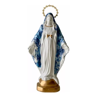 Imagem de Nossa Senhora das Graças com manto floral azul e resplendor dourado – 23cm