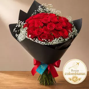 Buquê Rubi de 30 Rosas com Gipson