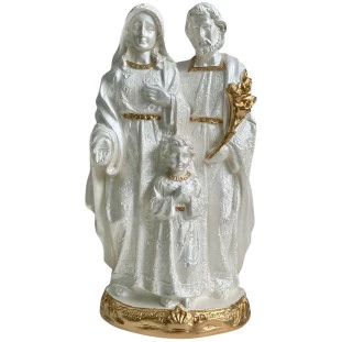 Imagem Sagrada Família 27cm em gesso branco pérola com detalhes dourados