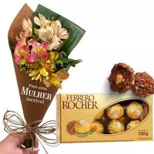 Cone de Astromélia P + Ferrero Rocher - Dia da Mulher