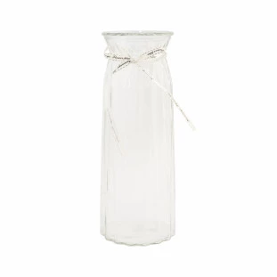 Vaso de vidro incolor canelado com fita decorativa - Vaso Vidro Aura