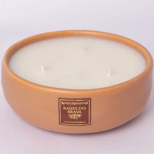 vela perfumada raízes do brasil 300g dani fernandes embalagem cerâmica terracota