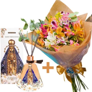 buquê de flores astromélias com difusor de aromas dani fernandes