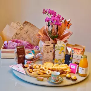 cesta de café da manhã dia dos pais luxo com orquídea