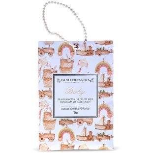 envelope mineral perfumado baby 15g dani fernandes com estampa infantil e cordão perolado