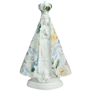Imagem Nossa Senhora Aparecida 25cm em gesso com flores azul claro e laranja