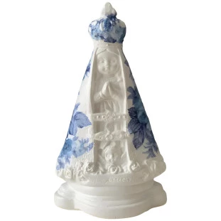 Imagem Nossa Senhora Aparecida infantil 15 cm com manto floral azul em gesso