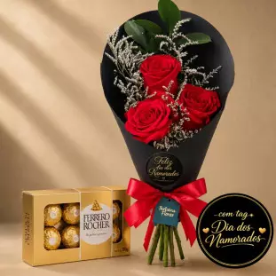Buquê de 3 rosas com Chocolates