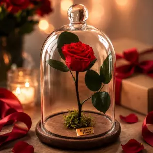 Rosa Eterna Vermelha média na cúpula de vidro com rosa preservada natural, presente romântico com entrega rápida em Belo Horizonte