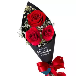 Cone 3 rosas vermelhas - Dia da Mulher