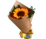 Buquê Imperial com doze rosas vermelhas e um grande girassol central, envolto em papel kraft