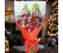 Buquê de rosas vermelhas natalinas com papel temático e laço festivo, perfeito para presentear no Natal, da Ikebana Flores.