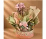 Cesta Elegance com mini orquídea, biscoitos, drip coffee, Ferrero Rocher e caneca em box floral