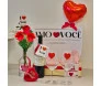 kit romântico para o dia dos namorados com flores, vinho, chocolates e balão