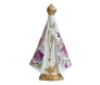 Imagem de Nossa Senhora Aparecida com manto floral e detalhes dourados – 20cm