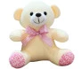 Ursa de pelúcia branca com laço rosa e detalhes nos pés, modelo Ursa Princesa